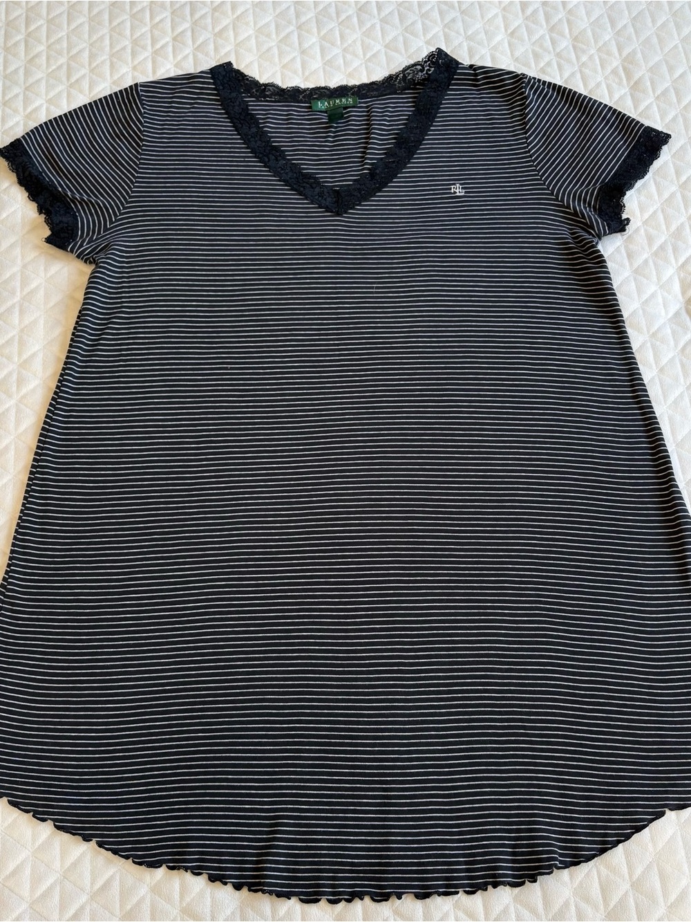 Ralph Lauren Shirt Dress Pajama Size XL Medium Black White Striped Cotton Tee